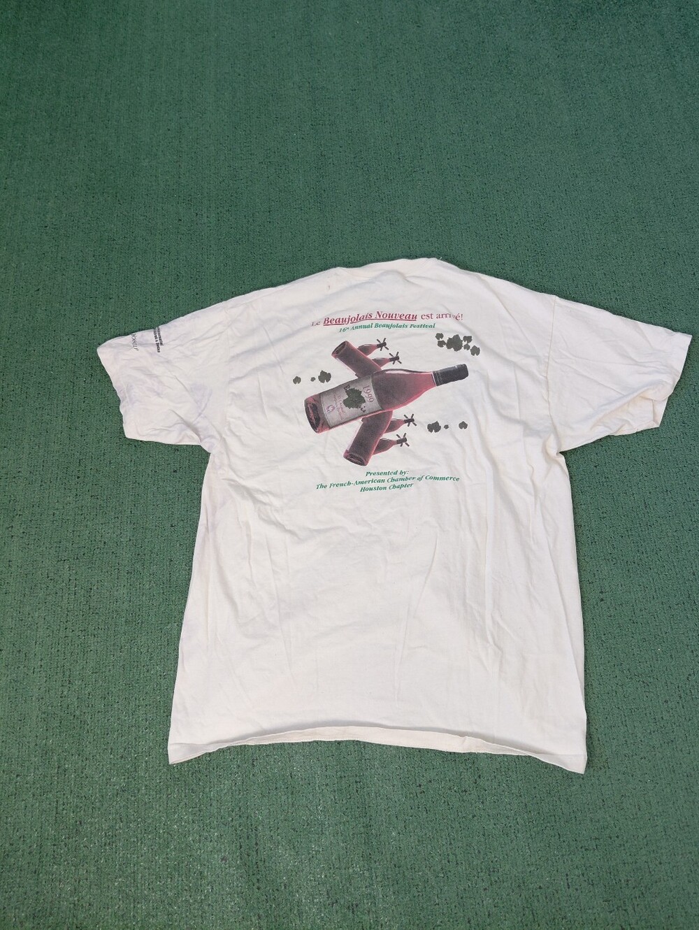VINTAGE 1999 Beaujolais Nouveau Festival Wine Cream Color 90's T Shirt Sz XL
